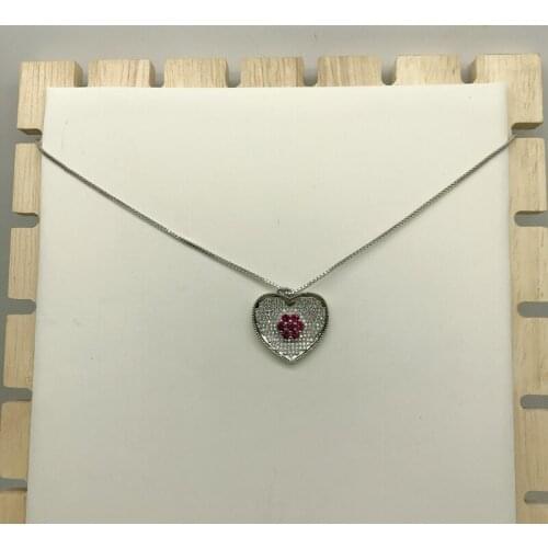 Fashion Copper Heart Shape Zirconia Paved Necklaces Box Chain With Extension For Girlfirend