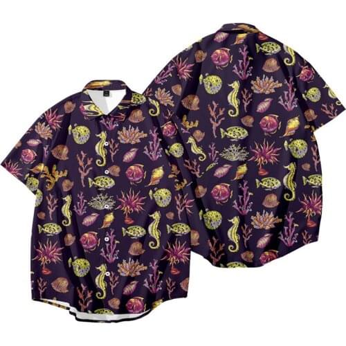 Marine life Summer Breathable New Trend Vacation Chemise Homme Printed Short Sleeve Button Down Hawaiian Shirts For Men Dropship