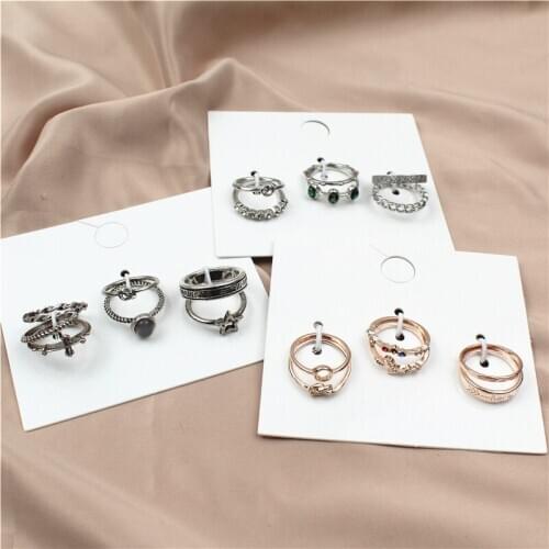 Newest Fashion Vintage Antique Silver Color Alloy Chain Knot Star Cross Rings Set for Women Shinning Crystal Rings Jewelry Gifts