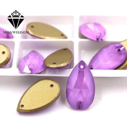 New 11X18mm flatback glass double hole crystal sew on rhinestones Teardrop Violet Mocha Flat buckle diy clothing accessories