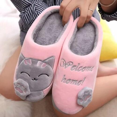 New Women Winter Home Slippers Cartoon Cat Shoes Non-slip Soft Winter Warm House Slippers Indoor Bedroom Lovers Couples