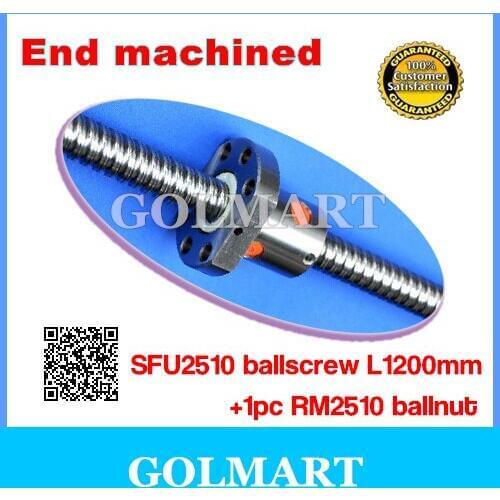 Zero Backlash guide Ball screws 2510 -L 1200mm + 1pcs SFU2510 single ball nut for CNC with end machining