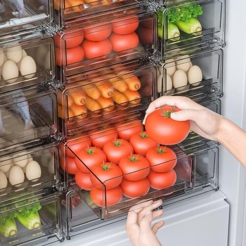 Plastic Clear Fridge Organizer Stackable Kitchen Fridge Box Fresh-keeping Freezer Refrigerator Kitchen Fruit Food Storage Box