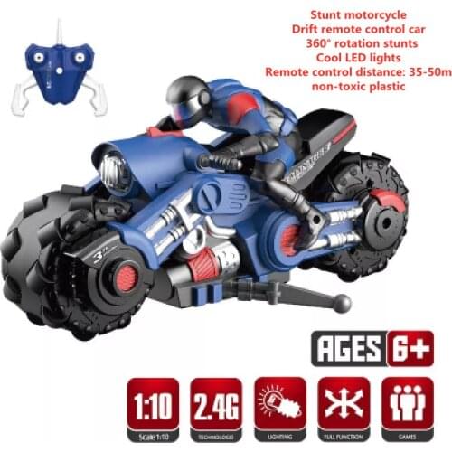 RC Motorcycle 1:10 High Speed Motorbike Remote Control Stunt Car Electric Toy Car Drift Remote Control Car 360° Rotation Stunts