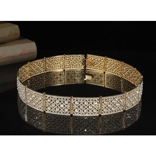 Moroccan Square Caftan wedding waist chain full of crystal plate silver Metal belt for women