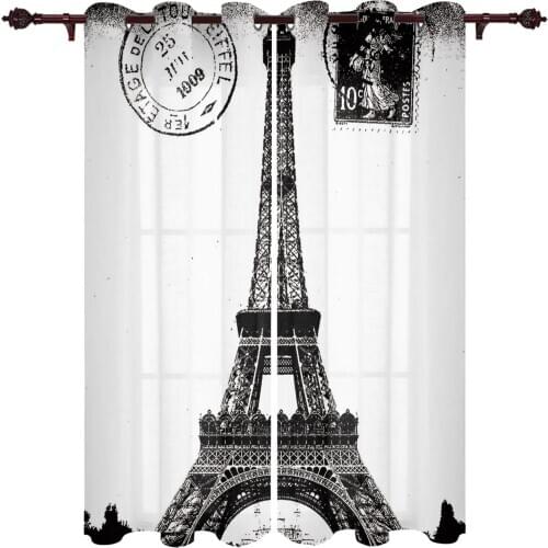 Paris Tower Stamp Window Curtains Home Decor Curtains for Living Room Bedroom Items Christmas Curtains