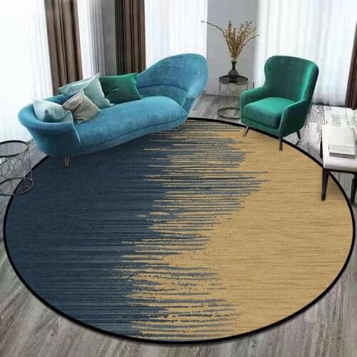 Modern Minimalist Abstract Gradient Dark Blue Golden Yellow Living Room Bedroom Hanging Basket Chair Round Floor Mat Carpet