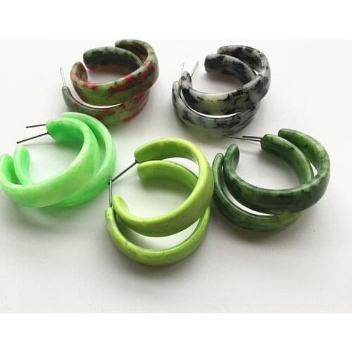 UJBOX 5 Colors Light Synthetic Stone Earrings For Women Green Geometric Hoop Earrings Wedding Party Jewlry Gifts