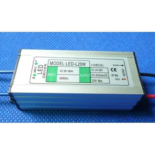 5 pieces Waterproof LED Driver 10 series 2 parallel 20W 600MA Constant Current Driver LED Power Supply Input AC 90-264 V