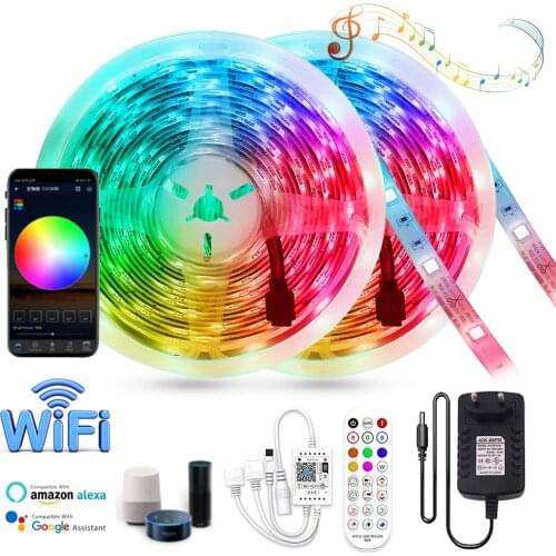 WiFi RGB LED Strip Lights DC12V 5050 SMD Music Control Flexible Ribbon Light Waterproof Tape Diode WiFi Control 5M 10M 15M 20M