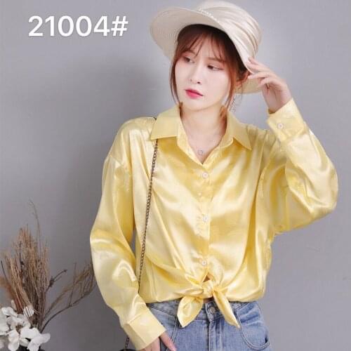 YOMING Hot Sale Womens Elegant Solid Color Chiffon Shirt lapel Short Blouse