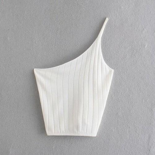 Za Women Fashion Sexy Cropped Solid Color Knitted Vintage Slant Collar Backless Shoulder Strap Female Shirts Cross Necked Vest