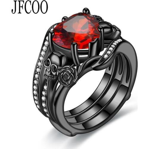 Skull Vintage Punk Gothic Rings Black Gold Filled Jewelry Women ring Multi color Ring Valentines Day jewelery Dropshipping