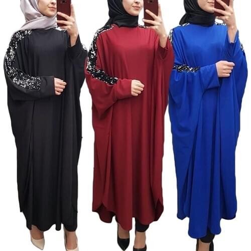 Abaya Long Dress Women Muslim Batwing Sleeve Kaftan Casual Dresses Islamic Robe Long Dress Arabic Dubai Islamic Maxi Vestidos