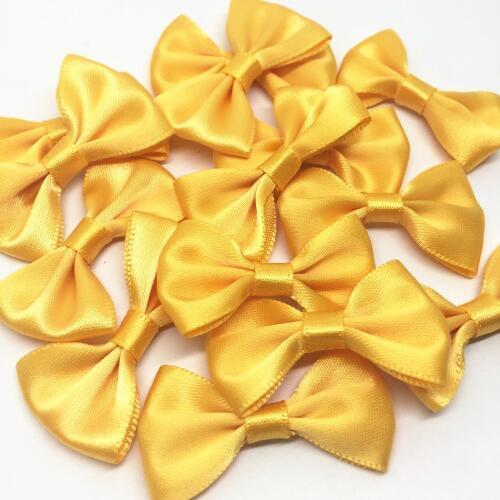 100pcs Gold Yellow 35x22mm Satin Ribbon Bows For Doll Hair Accessories Wedding Invites Decorations Cardmaking Scrapbooking