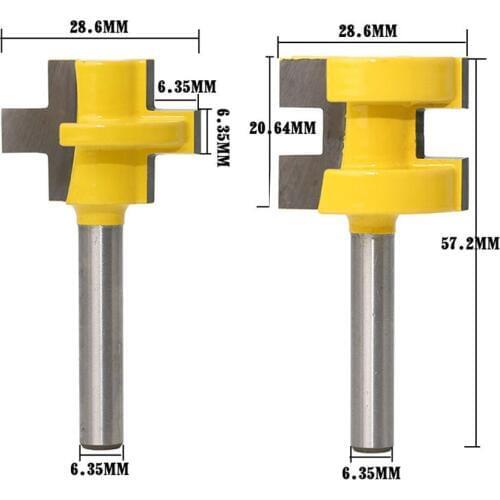 2pcs 1/4-Handle 3 Tooth T-Slot Milling Cutters Carving Machine Yellow Painted Floor Knife Panel Knife Sickle Shank Tenon Cutters