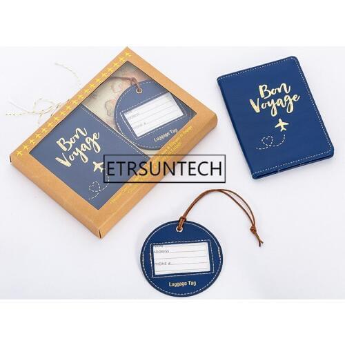 30Sets Creative Luggage Tag Blue Suitcase Passport Cover ID Holder Boarding Portable Label Wedding Birthday Gifts