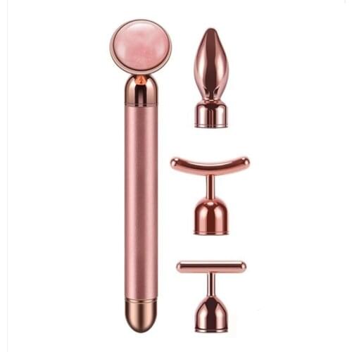 4 in 1 Vibrating Quartz Roller Face Roller Eye Massager Jade Roller T/V Shaped Face Lifting Slimming Beauty Bar Massager