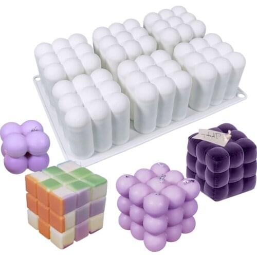 6 Cavities 3D Cube Candle Mold Square Bubble Dessert Molds Cake Tray Kitchen Bakeware Candle Plaster Mould