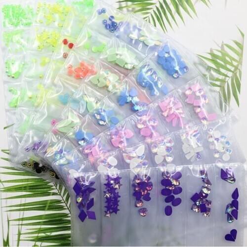6 grid/bag Crystal Colorful Jelly Rhinestones 3D Nail Art Decor Glitter Gems Stones Manicure DIY Flatback Beads