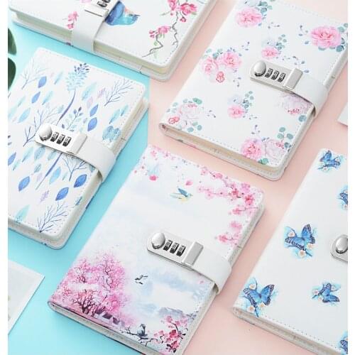 215*150mm Flowers Building Code Password Notebook Diary Lock Fresh Thick Handbook Office School Student Stationery Gift Notepad