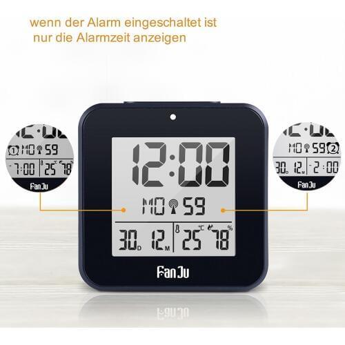 Digital Alarm Clock LED DCF Radio Dual Alarm Automatic Backlight Electronic Temperature Humidity Table Time Office Gift