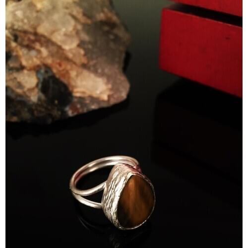 Dr Stone Natural Stone Women 'S Tiger 'S Eye Stone Silver Plated Ring KRB13 372884421