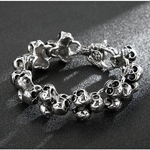 Jewels Store 24mm Gothic Style Stacked Skull Accessory Chain Mens Stainless Steel Bracelet Party Jewelry For Man JS29676-D