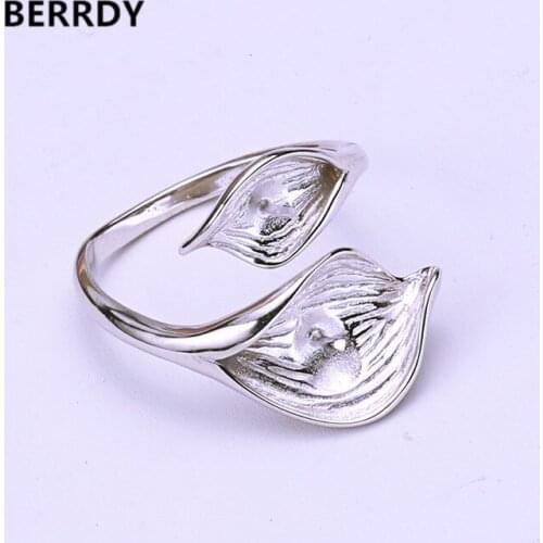 Double Leaf Pearl Ring Mountings, Ring Findings, Adjustable Ring Jewelry Parts Fittings Charm Accessories Silver Jewellery