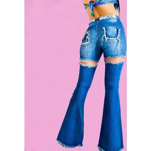 Sexy Grunge Ripped Jeans for Women Bell Bottom Jeans Women High Waist Flare Jeans Denim Ladies Push Up Streetwear Plus Size