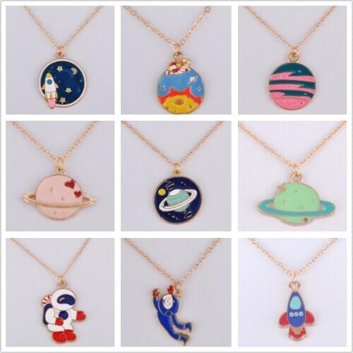 Enamel planet rocket astronaut spaceman pendant necklace Mercury Mars Jupiter Saturn Venus necklace fashion costume jewellery