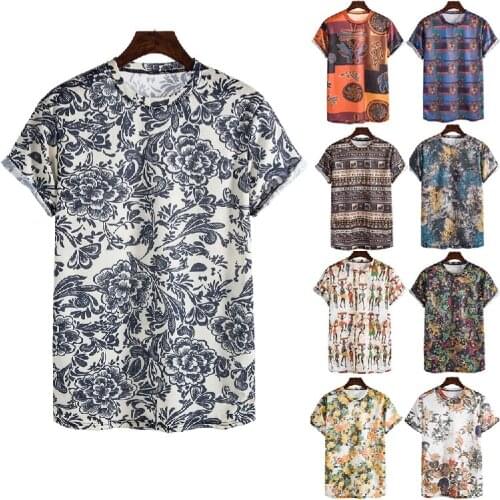 2021 Summer Fashion For Men Short Sleeve T-Shirt Casual Hawaii Holiday Beach T-shirt Round Neck Print T-shirt National Style