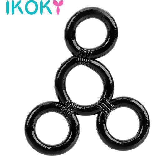 IKOKY TPE 4 Rings Cock Rings High Elasticity Penis Rings Sex Toys for Men Time Delay Ejaculation