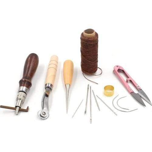 Handmade leather tools. Hand stitched leather tool accessories. DIY leather hand-mounted mold. Leather sewing kit