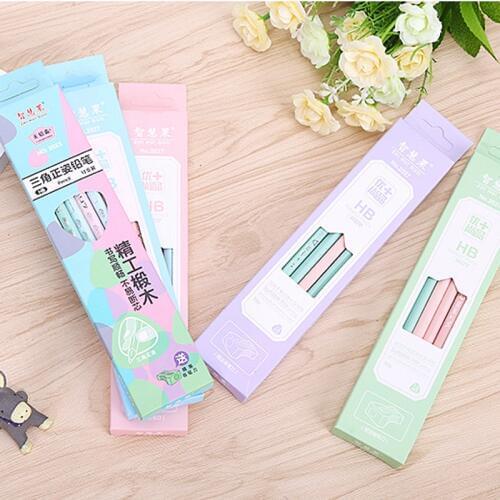 High quality 12 sticks / set of HB pencil hexagonal pencil with eraser students learn painting