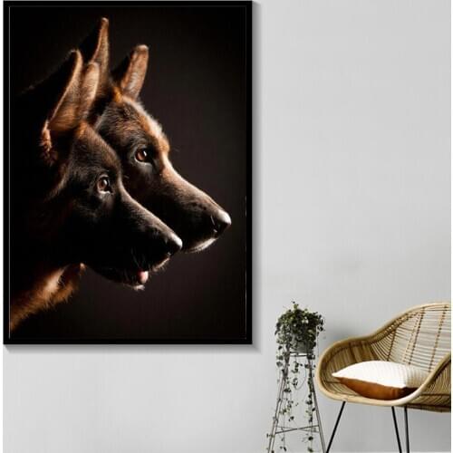 Black and White German Shepherd Dog Animal Canvas Painting Posters Prints Wall Art Picture for Living Room Home Decor Cuadros