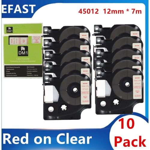 10 Pack 12mm 45012 Red on clear Compatible dymo D1 tapes 45012 ribbon cassette for Dymo label manager LM 160 280 label maker