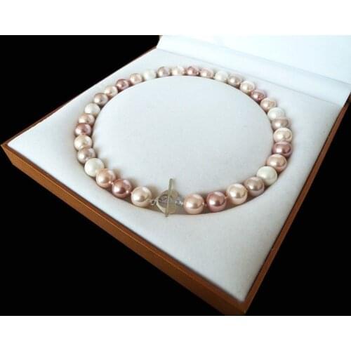 AAA+ Jewelry Rare Huge 12mm Genuine South Sea white pink purple Shell Pearl Necklace Heart Chain 925 Sterling Silvergirl Wedding