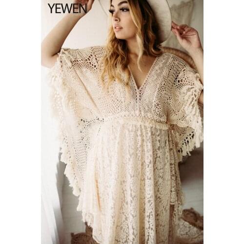 Backless V Neck Strech Lace Dress for Photoshoot Maternity Gowns Outside Beach Photo Shooting Dresses 2021 YEWEN