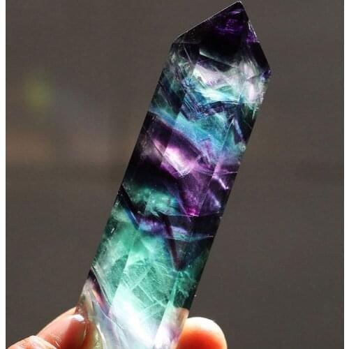 4-8CM Quartz Crystal Stone Natural Fluorite Crystal Colorful Striped Fluorite Point Healing Hexagonal Wand Treatment Stone 2021