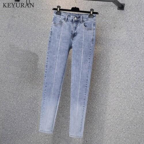 4XL Womens Hot Drill Street Jeans Summer 2021 New High Waist Pencil Denim Pants Cotton Stretch Skinny Jeans Pants Mujer