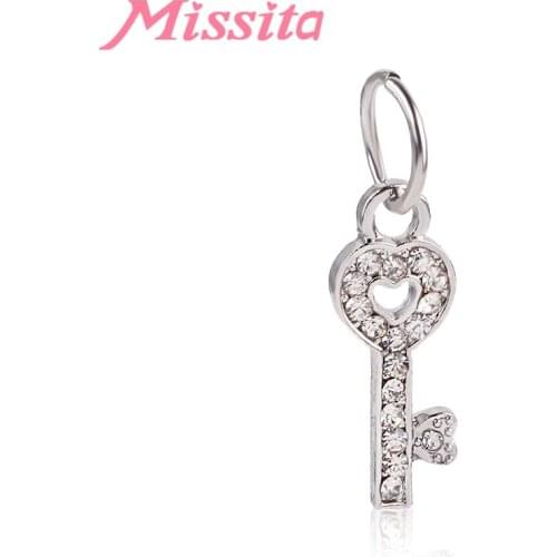MISSITA 2019 New Key Heart Shape Charms fit Brand Bracelets Necklaces for Jewelry Making Ladies Jewelry Accessories