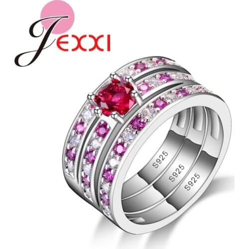 Fashion Design Round CZ Engagement Rings Set For Women 925 Sterling Silver Lady Finger Ring Sets Free Shipping