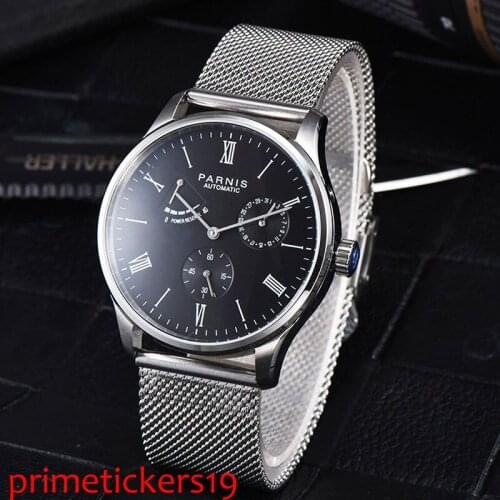 42mm PARNIS black dial power reserve date window ST1780 automatic movement mens watch P942