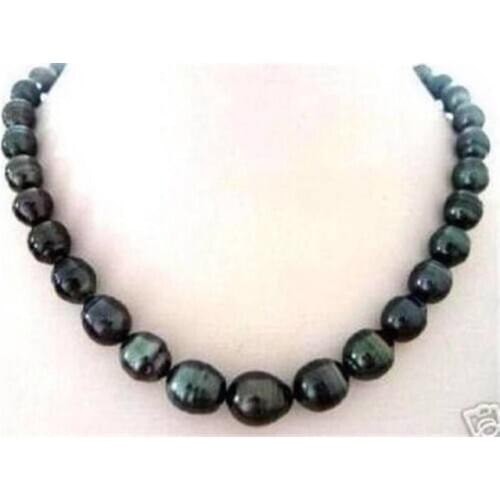 NATURAL 9-10MM TAHITIAN RICE BLACK PEARL NECKLACE 18"