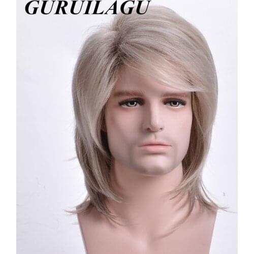 GURUILAGU Wigs for Men Short Straight Hair Synthetic Wig With Bangs Natural Wigs Male Daily Cosplay Wigs Heat Resistant Fiber