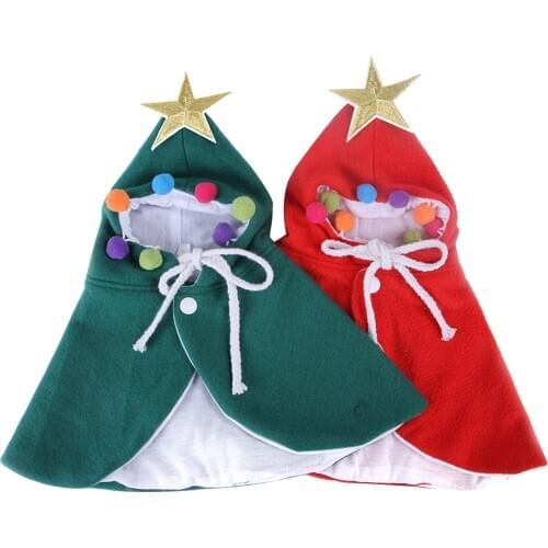 Cat Cloak Christmas Star Fuzz Ball Pets Clothes Hooded Coat for Cats Dogs Pets Decoration