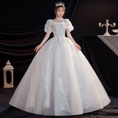 Popodion Wedding Bride Simple Princess Style Plus Size Bridal Gowns Pregnant Woman Wedding Dress 2021 ROM80241