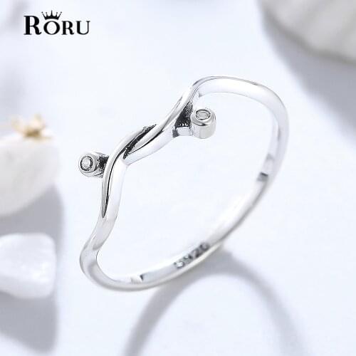 Real 925 Sterling Silver Retro Style Irregular Design with Zircon Finger Ring for Women Girls Simple Jewelry Gifts