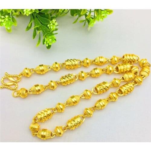 Luxury 18K Gold Mens Necklace for Wedding Engagement Anniversary Jewelry Yellow Gold Hollow Beaded Chain Necklace Gifts Male
